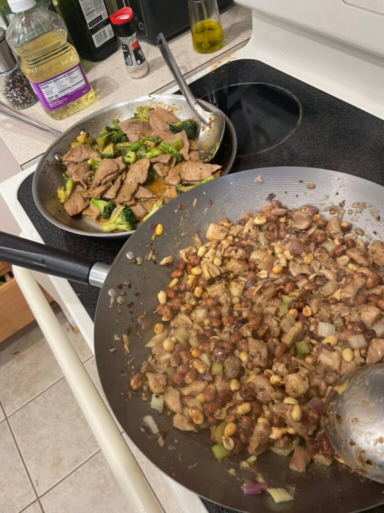Homemade gluten-free Kung Pao chicken served with rice